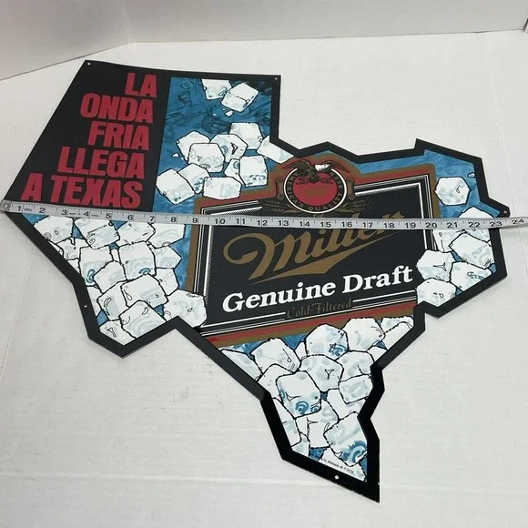 Vintage Miller Genuine Draft Beer Texas State Shaped Metal Bar Sign Rare - Picture 6 of 7